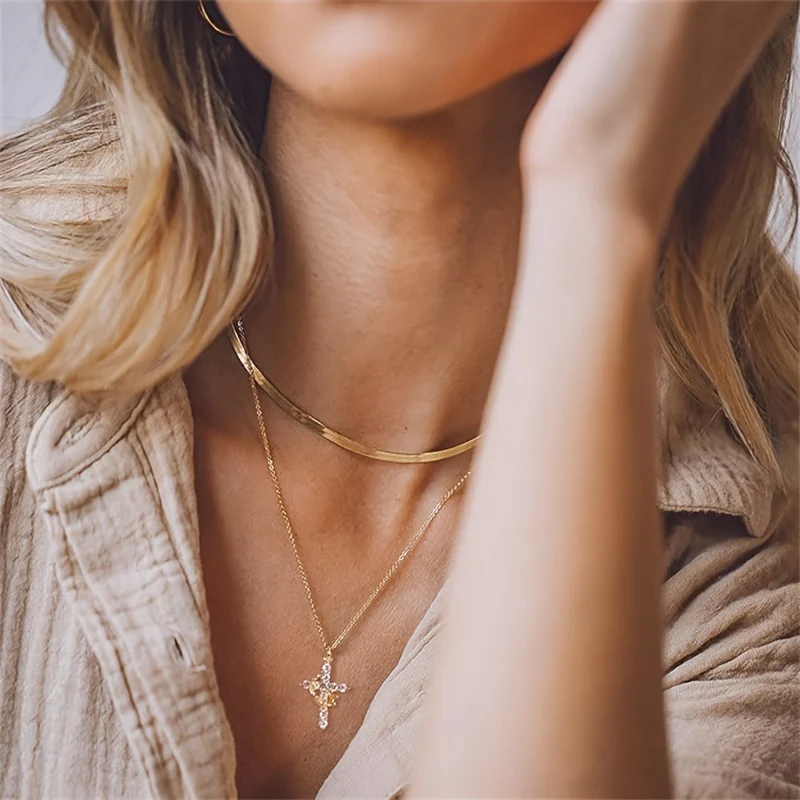 Feminine Cross Halo Pendant Necklace – Gold & Sparkling CZ - Image 3