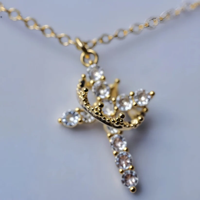 Feminine Cross Halo Pendant Necklace – Gold & Sparkling CZ - Image 6
