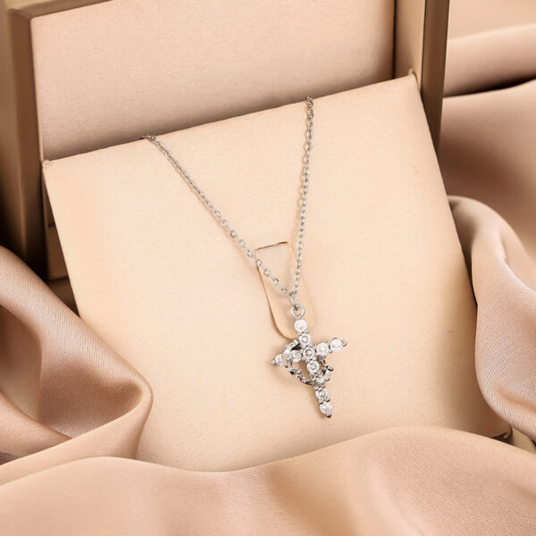 Feminine Cross Halo Pendant Necklace – Gold & Sparkling CZ - Image 2