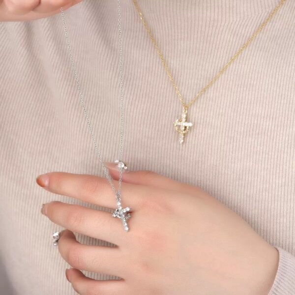 Feminine Cross Halo Pendant Necklace – Gold & Sparkling CZ - Image 3
