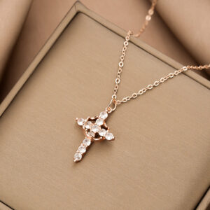 Feminine Cross Halo Pendant Necklace – Gold & Sparkling CZ